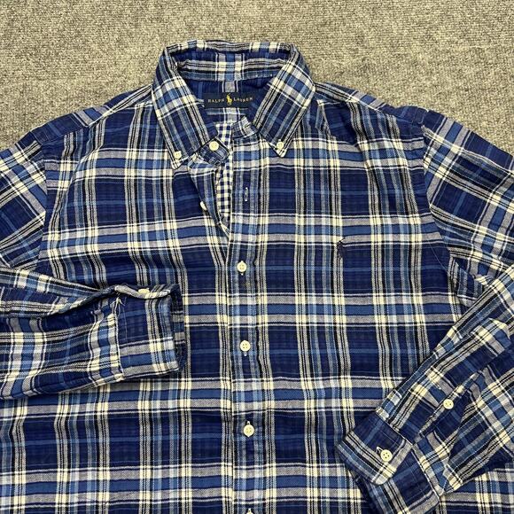 Ralph Lauren Shirt Mens Medium Blue Plaid Button Down Long Sleeve Casual Preppy - Picture 1 of 8